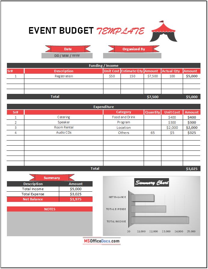 Event Budget MS Excel Template 01