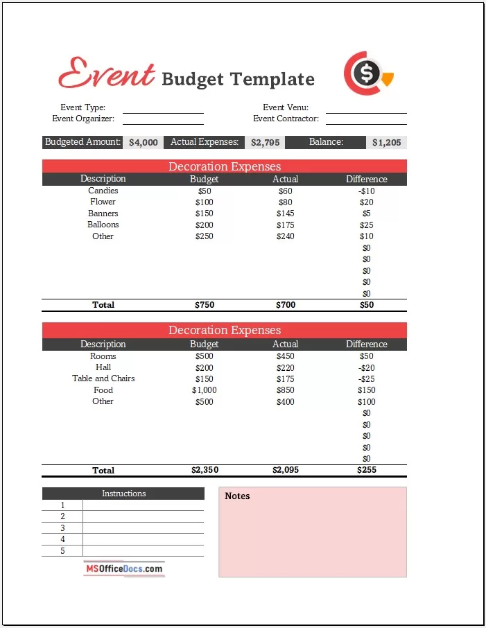 Event Budget MS Excel Template 03