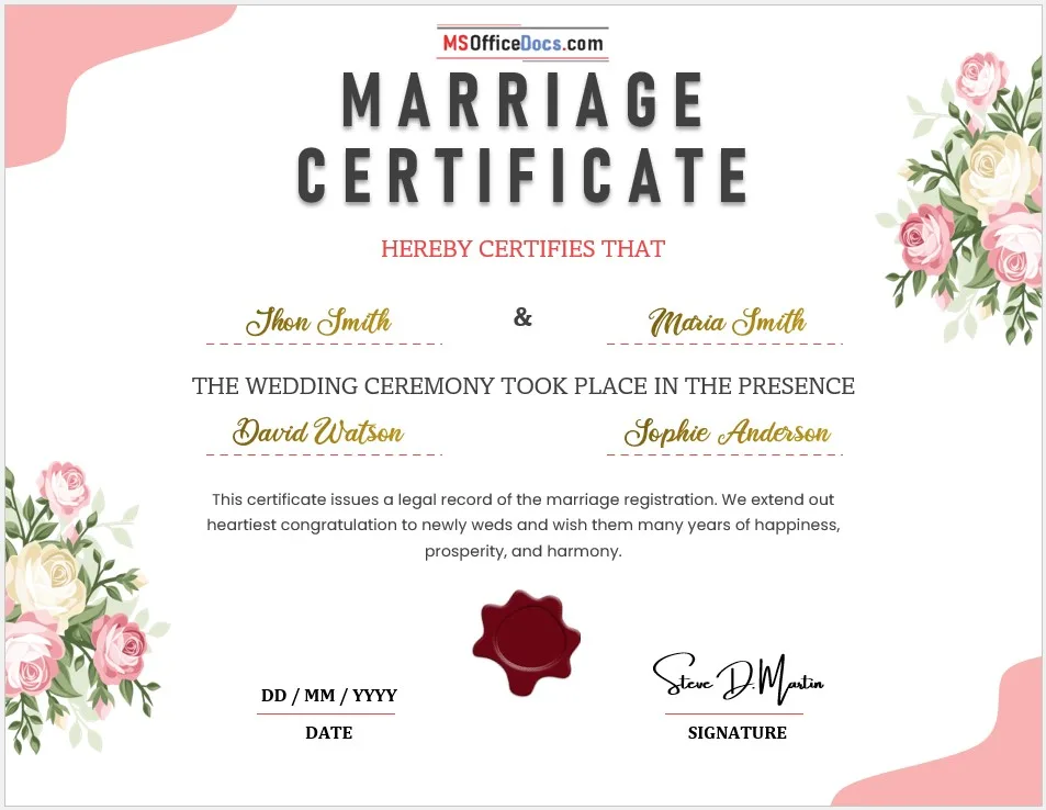 Marriage Certificate Template 01