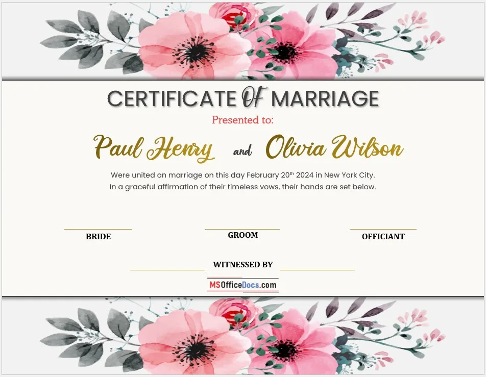 Marriage Certificate Template 02