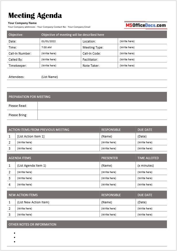 Basic Meeting Agenda Template 01