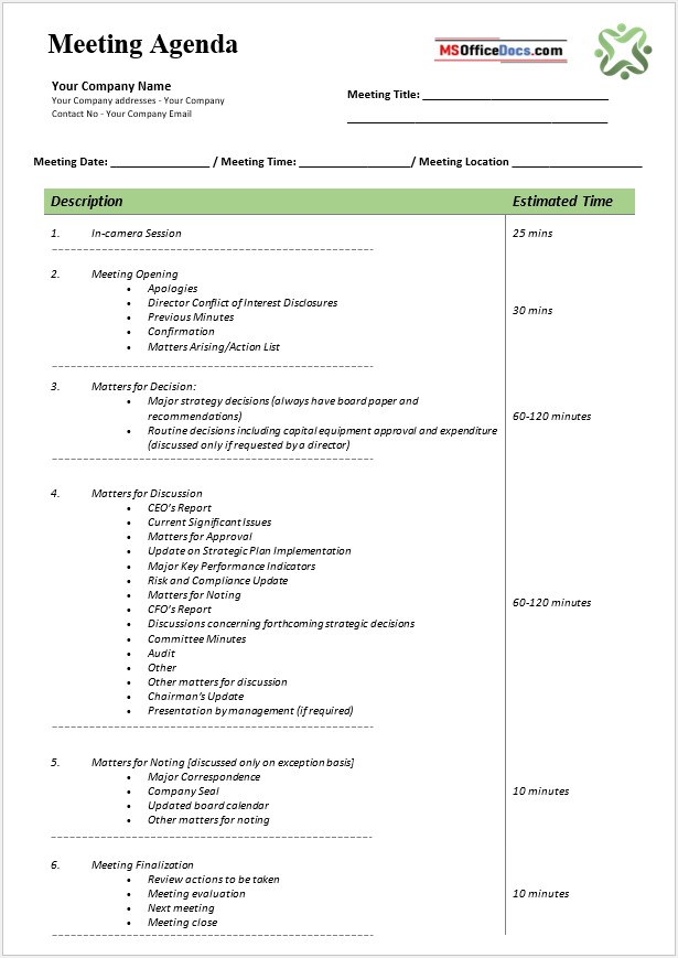 Informal Meeting Agenda Template 02