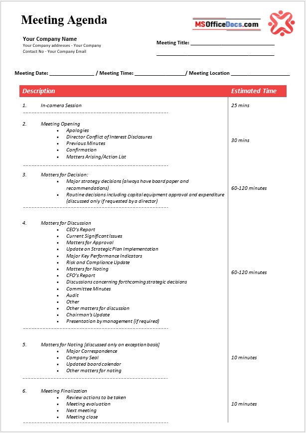 Formal Meeting Agenda Template 02