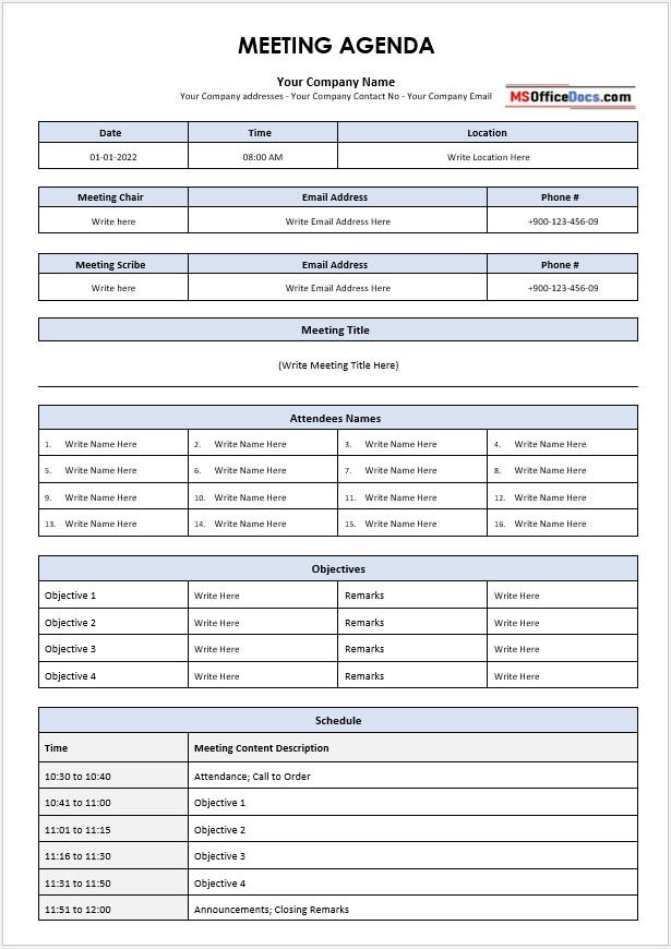 Informal Meeting Agenda Template 03