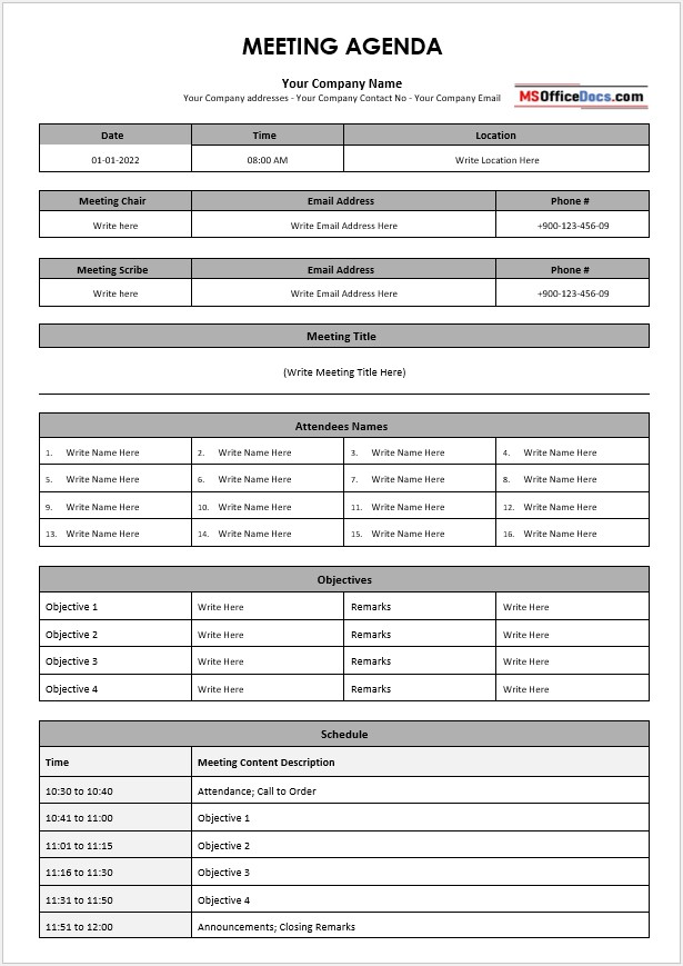 Formal Meeting Agenda Template 03