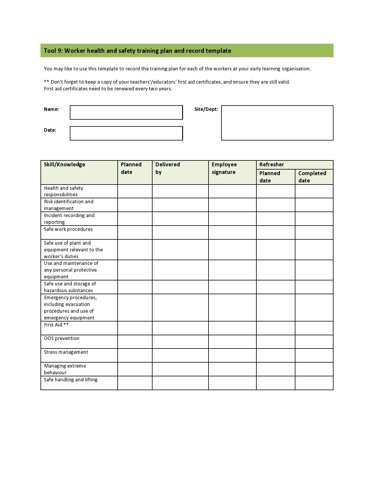 Training Plan Template 28